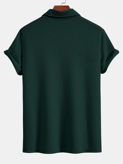 Textured V-Neck Polo & Trousers Set