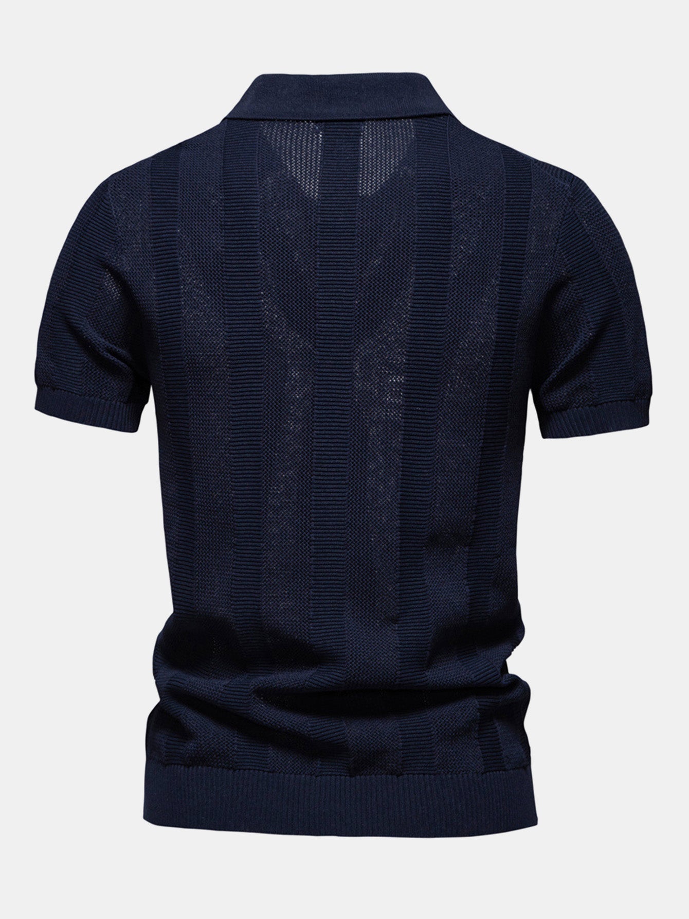 Striped Hollow Knit V-Neck Polo
