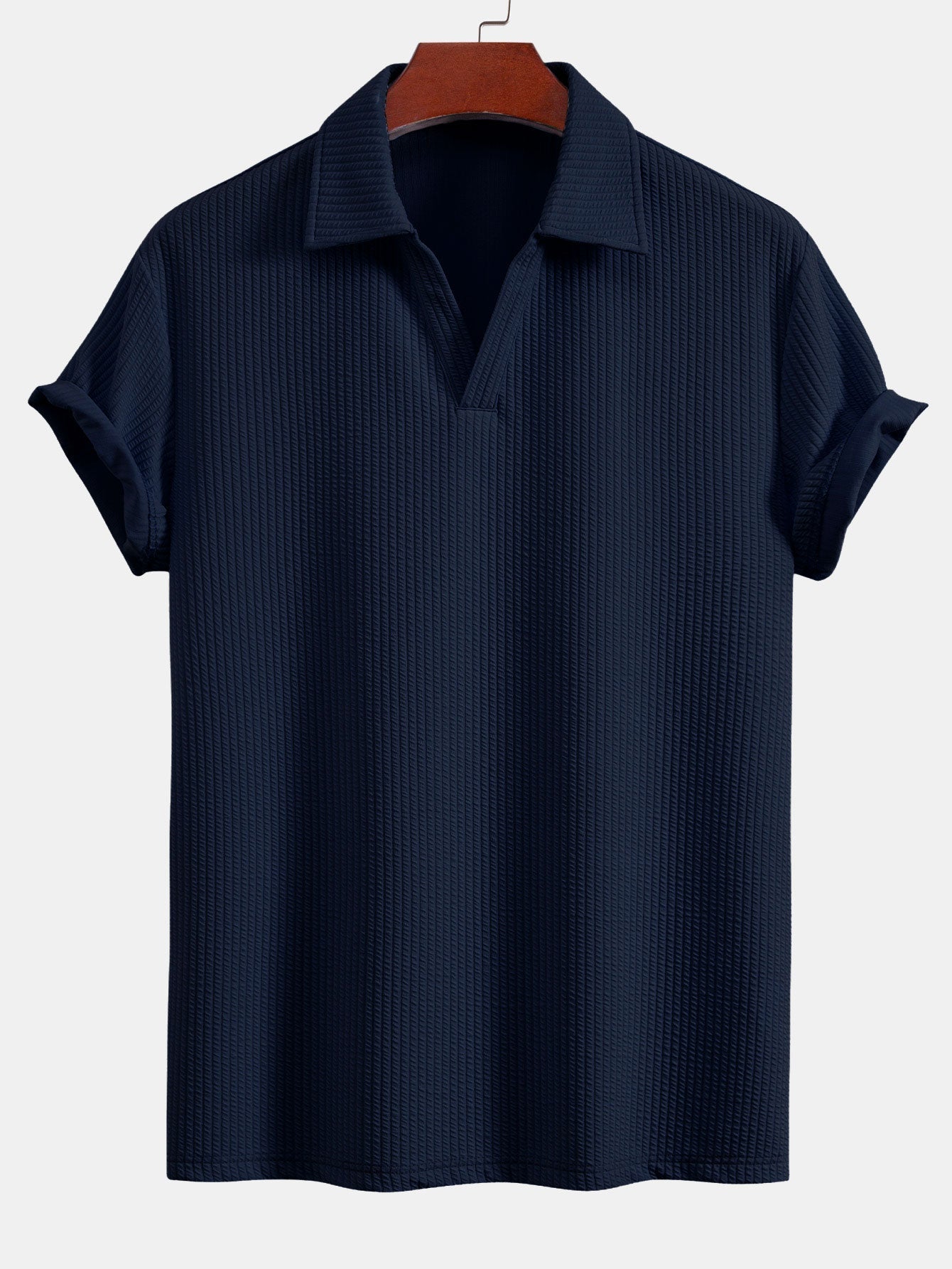 Textured V-Neck Polo & Trousers Set