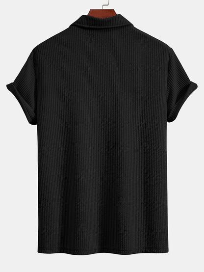 Textured V-Neck Polo & Trousers Set