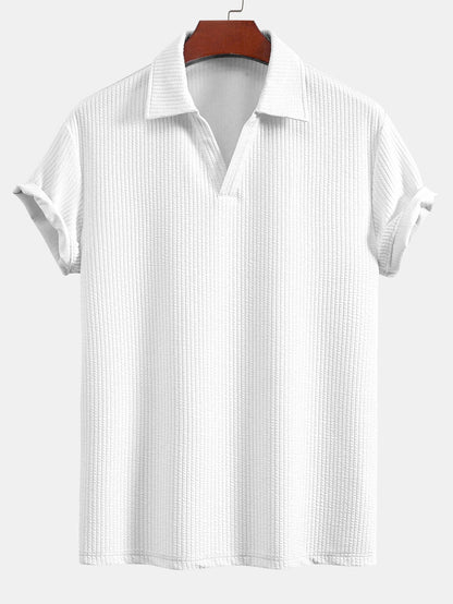 Textured V-Neck Polo & Trousers Set